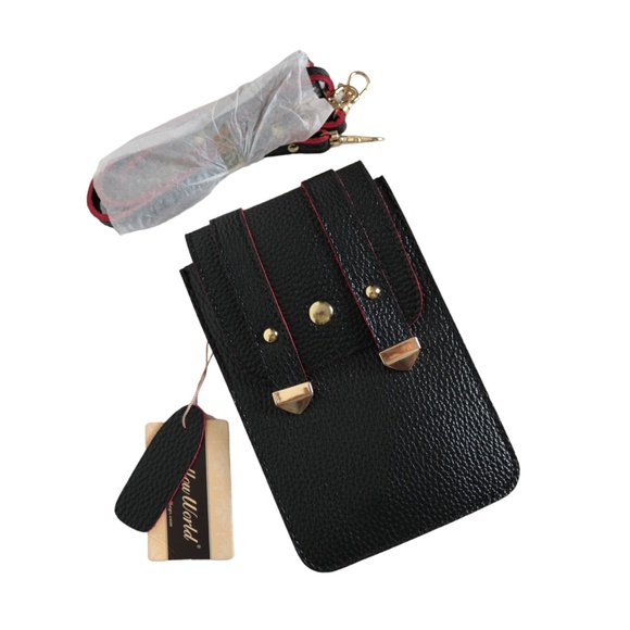 NWT Mellow World Black Red Pebbled Vegan Leather Mini Cellphone Crossbody Bag - Picture 1 of 5